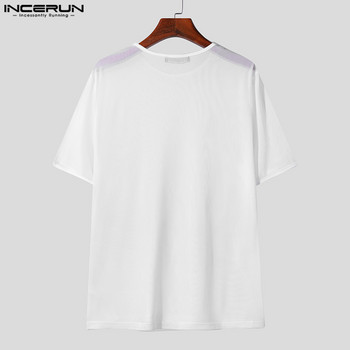 2024 Мъжки тениски Мрежести прозрачни О-образно деколте с къс ръкав Streetwear Мъжко облекло Едноцветни секси модни Camisetas S-3XL INCERUN
