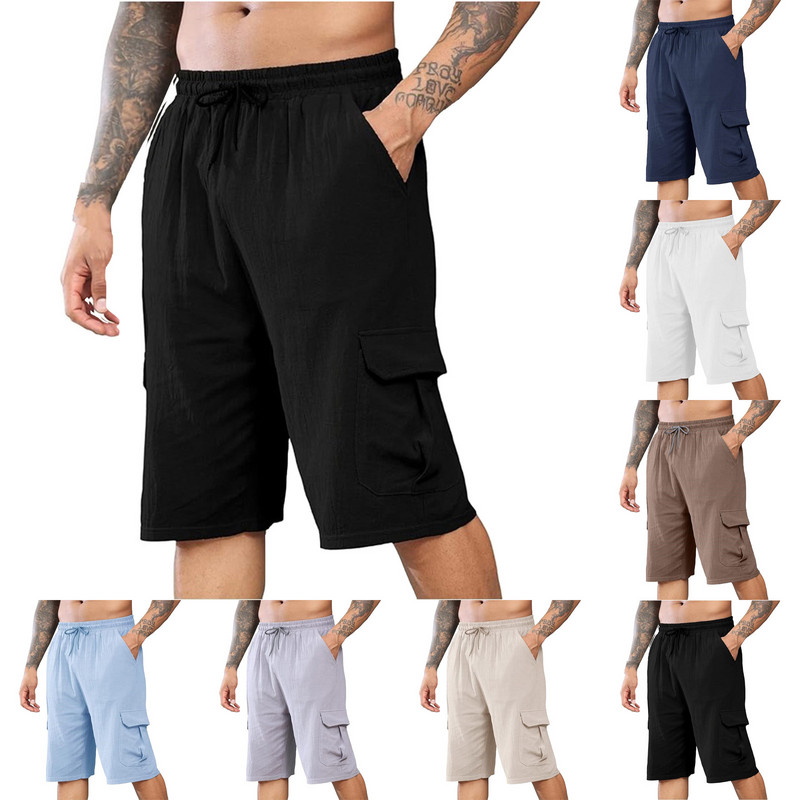 Vīriešu ikdienas krāsains āra kabatas pludmales darba bikses Pludmales šorti Bikses Vīriešu apģērbs 2024 Jauns, moderns un vienkāršs