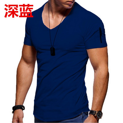 2022 Νέο ανδρικό μπλουζάκι με λαιμόκοψη V Fitness T-shirt Bodybuilding High Street Καλοκαιρινό κοντομάνικο φερμουάρ Casual βαμβακερό μπλουζάκι S-5XL