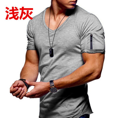 2022 Νέο ανδρικό μπλουζάκι με λαιμόκοψη V Fitness T-shirt Bodybuilding High Street Καλοκαιρινό κοντομάνικο φερμουάρ Casual βαμβακερό μπλουζάκι S-5XL