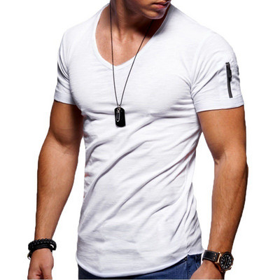 2022 Νέο ανδρικό μπλουζάκι με λαιμόκοψη V Fitness T-shirt Bodybuilding High Street Καλοκαιρινό κοντομάνικο φερμουάρ Casual βαμβακερό μπλουζάκι S-5XL