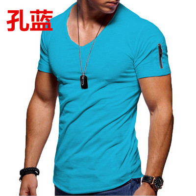 2022 Νέο ανδρικό μπλουζάκι με λαιμόκοψη V Fitness T-shirt Bodybuilding High Street Καλοκαιρινό κοντομάνικο φερμουάρ Casual βαμβακερό μπλουζάκι S-5XL