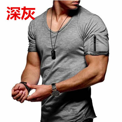 2022 Νέο ανδρικό μπλουζάκι με λαιμόκοψη V Fitness T-shirt Bodybuilding High Street Καλοκαιρινό κοντομάνικο φερμουάρ Casual βαμβακερό μπλουζάκι S-5XL