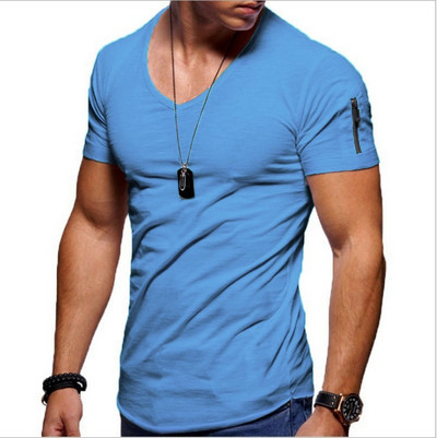 2022 Νέο ανδρικό μπλουζάκι με λαιμόκοψη V Fitness T-shirt Bodybuilding High Street Καλοκαιρινό κοντομάνικο φερμουάρ Casual βαμβακερό μπλουζάκι S-5XL