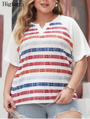 Nagy méretű tavaszi nyári csíkos mintás V-nyakú pólók felsők Női laza, redőzött Modis női blúzok irodai női pólók