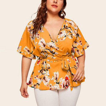 eDressU 2022 Plus Size Γυναικεία μπλούζα σιφόν στάμπα V πουκάμισο με λαιμόκοψη Γυναικεία ρούχα καθημερινά KYM-802