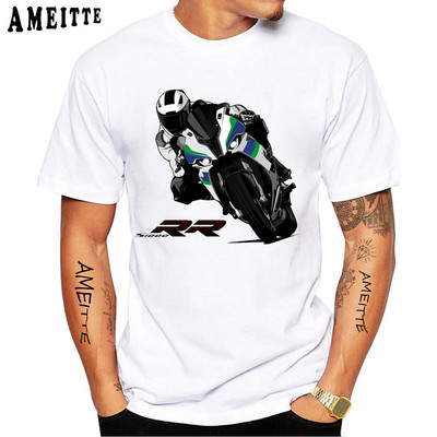 Férfi S1000RR póló lovaglásrajongóknak Motoros póló S 1000 RR vékony Fit póló Új nyári férfi rövid ujjú fehér alkalmi póló
