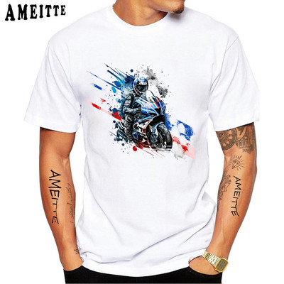 Férfi S1000RR póló lovaglásrajongóknak Motoros póló S 1000 RR vékony Fit póló Új nyári férfi rövid ujjú fehér alkalmi póló