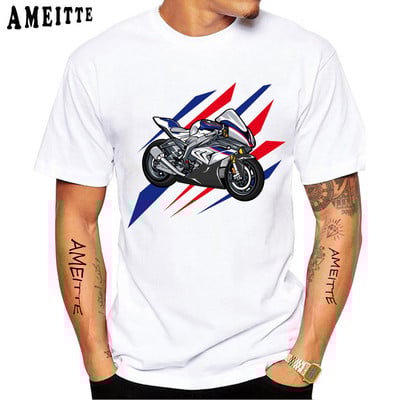 Férfi S1000RR póló lovaglásrajongóknak Motoros póló S 1000 RR vékony Fit póló Új nyári férfi rövid ujjú fehér alkalmi póló