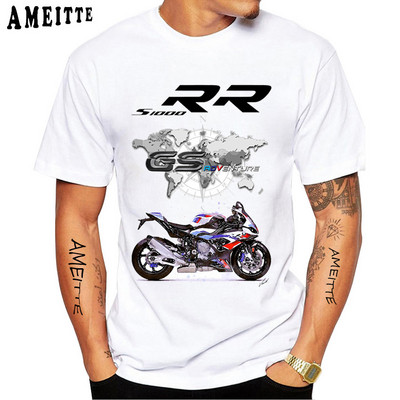 Férfi S1000RR póló lovaglásrajongóknak Motoros póló S 1000 RR vékony Fit póló Új nyári férfi rövid ujjú fehér alkalmi póló