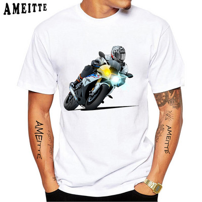 Férfi S1000RR póló lovaglásrajongóknak Motoros póló S 1000 RR vékony Fit póló Új nyári férfi rövid ujjú fehér alkalmi póló