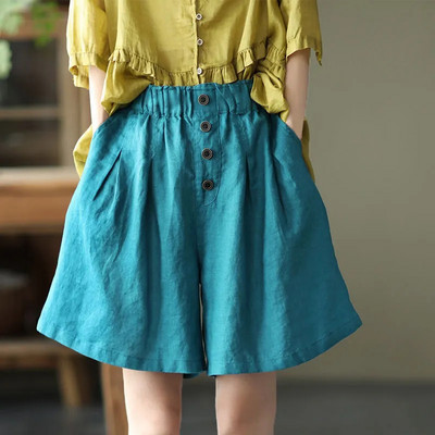 MEXZT Ljetne široke kratke hlače Ženske jednobojne elastične kratke hlače u struku Prevelike 3XL Ležerne kratke hlače visokog struka Raznobojne široke kratke hlače Home