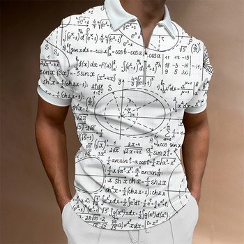 Летни мъжки ежедневни модни пола с цип, дигитално отпечатана математическа формула, модел, мъжки поло тениски с къс ръкав, мъжко облекло