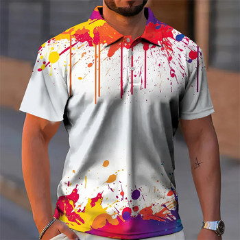 Мъжки летни поло тениски Ризи с 3d графити с ревери Ежедневни мъжки ежедневни горнища с копчета Извънгабаритни тънки мъжки дрехи за голф 4XL
