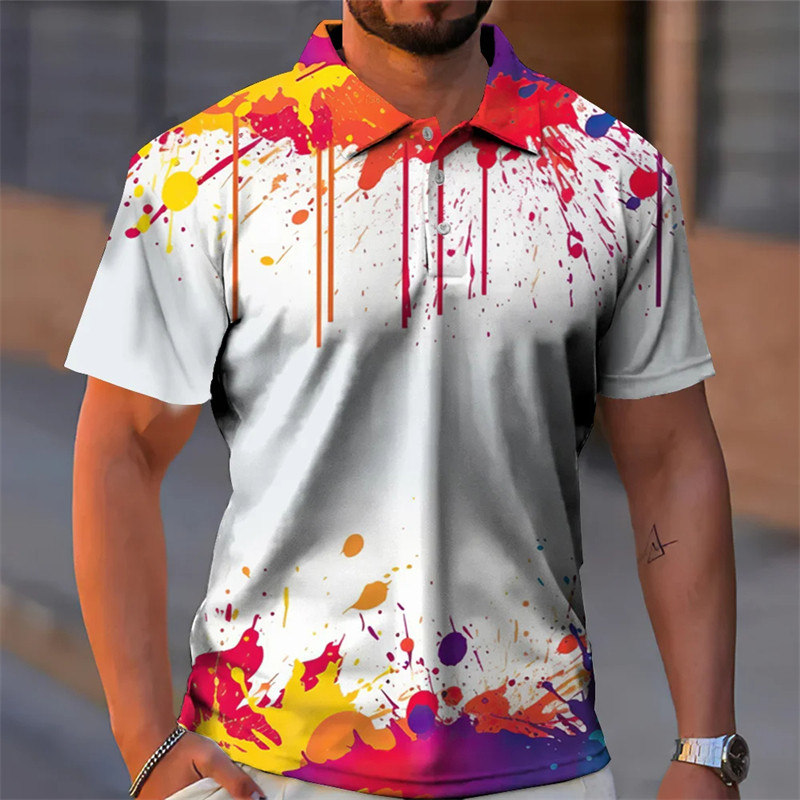 Cămăși polo de vară pentru bărbați Cămăși cu rever cu imprimeu graffiti 3d Tricouri casual pentru bărbați, cu nasturi, supradimensionate, subțiri, îmbrăcăminte de golf pentru bărbați 4XL