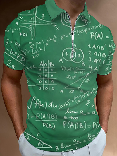 Matek leckék Hétköznapi cipzáras póló póló nyomtatott pólók férfi rövid ujjú design ing nyári felsők matematikai képlet minta