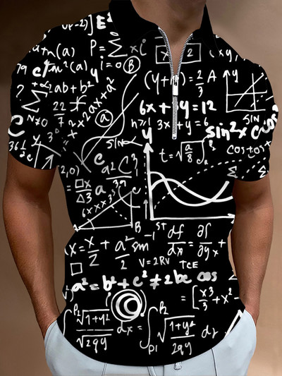 Matek leckék Hétköznapi cipzáras póló póló nyomtatott pólók férfi rövid ujjú design ing nyári felsők matematikai képlet minta