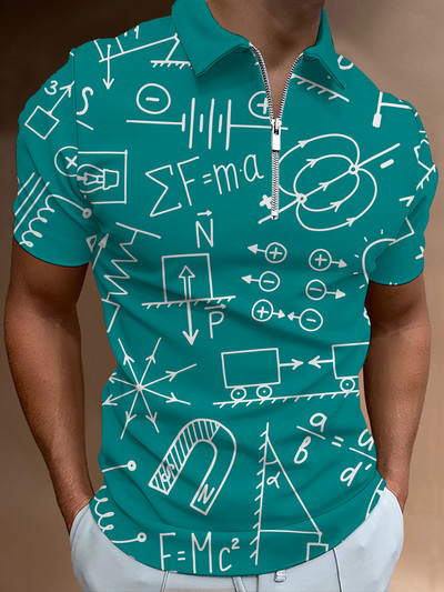 Matek leckék Hétköznapi cipzáras póló póló nyomtatott pólók férfi rövid ujjú design ing nyári felsők matematikai képlet minta