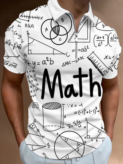 Matek leckék Hétköznapi cipzáras póló póló nyomtatott pólók férfi rövid ujjú design ing nyári felsők matematikai képlet minta