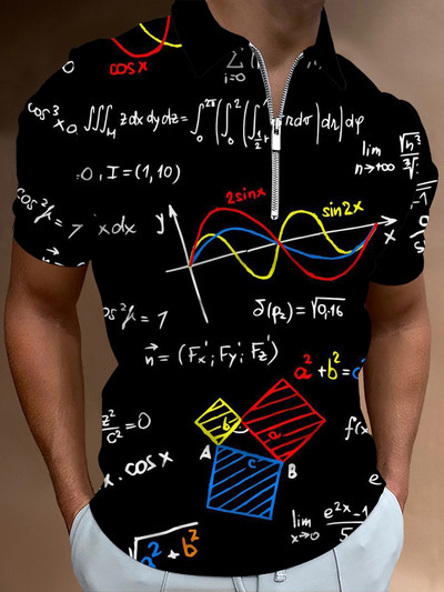 Matek leckék Hétköznapi cipzáras póló póló nyomtatott pólók férfi rövid ujjú design ing nyári felsők matematikai képlet minta