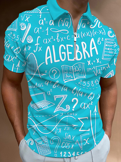 Matek leckék Hétköznapi cipzáras póló póló nyomtatott pólók férfi rövid ujjú design ing nyári felsők matematikai képlet minta