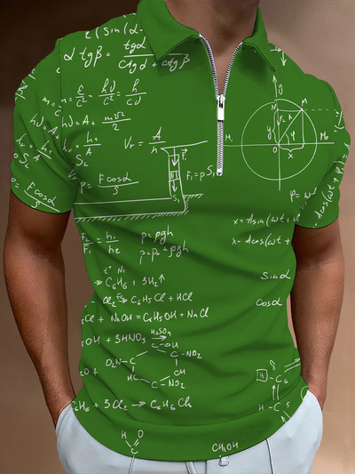Matek leckék Hétköznapi cipzáras póló póló nyomtatott pólók férfi rövid ujjú design ing nyári felsők matematikai képlet minta