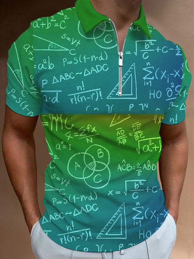 Matek leckék Hétköznapi cipzáras póló póló nyomtatott pólók férfi rövid ujjú design ing nyári felsők matematikai képlet minta