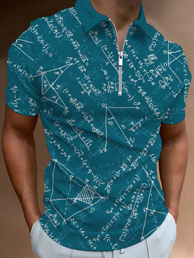 Matek leckék Hétköznapi cipzáras póló póló nyomtatott pólók férfi rövid ujjú design ing nyári felsők matematikai képlet minta