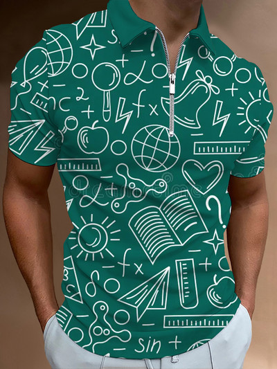 Matek leckék Hétköznapi cipzáras póló póló nyomtatott pólók férfi rövid ujjú design ing nyári felsők matematikai képlet minta