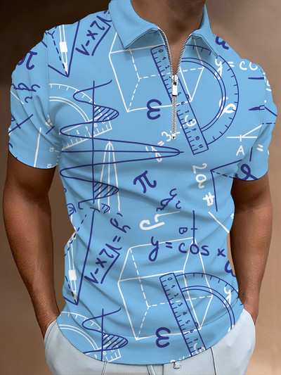 Matek leckék Hétköznapi cipzáras póló póló nyomtatott pólók férfi rövid ujjú design ing nyári felsők matematikai képlet minta