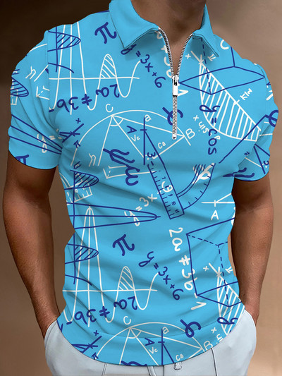 Matek leckék Hétköznapi cipzáras póló póló nyomtatott pólók férfi rövid ujjú design ing nyári felsők matematikai képlet minta