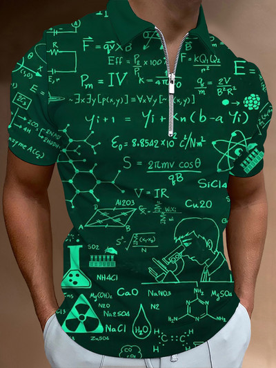 Matek leckék Hétköznapi cipzáras póló póló nyomtatott pólók férfi rövid ujjú design ing nyári felsők matematikai képlet minta