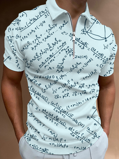 Matek leckék Hétköznapi cipzáras póló póló nyomtatott pólók férfi rövid ujjú design ing nyári felsők matematikai képlet minta