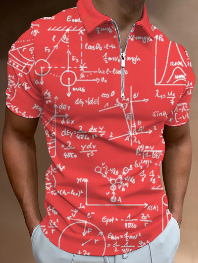 Matek leckék Hétköznapi cipzáras póló póló nyomtatott pólók férfi rövid ujjú design ing nyári felsők matematikai képlet minta
