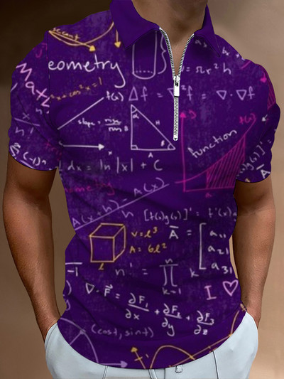 Matek leckék Hétköznapi cipzáras póló póló nyomtatott pólók férfi rövid ujjú design ing nyári felsők matematikai képlet minta