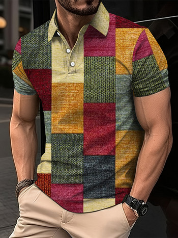 Нова реколта мъжка поло тениска 3D модни ризи с пачуърк печат Ежедневни летни улични дрехи с къси ръкави Мъжки дрехи Тениски Горнища