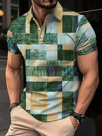 Нова реколта мъжка поло тениска 3D модни ризи с пачуърк печат Ежедневни летни улични дрехи с къси ръкави Мъжки дрехи Тениски Горнища