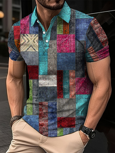 Új vintage férfi póló 3D divatos patchwork nyomdai ingek Alkalmi rövid ujjú nyári utcai ruházat férfi ruházat póló felsők