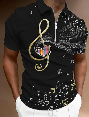 Мъжка тениска с цип Поло Мъжки горнища Голф Графични щампи Музикални ноти Леки къси ръкави Дрехи с щампа с цип Облекло Модно ежедневно