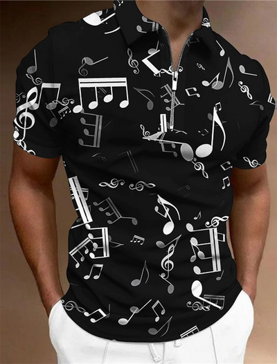 Tricou pentru bărbați Polo cu fermoar Topuri pentru bărbați Golf Imprimeuri grafice Note muzicale Ușoare Mâneci scurte Fermoar Imprimare Îmbrăcăminte Îmbrăcăminte Moda Casual