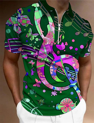 Muške majice s patentnim zatvaračem Polo muške majice Golf Grafički printovi Glazbene note Lagani kratki rukavi S patentnim zatvaračem Odjeća Odjeća Moda Ležerna