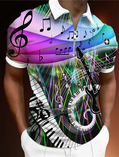 Muške majice s patentnim zatvaračem Polo muške majice Golf Grafički printovi Glazbene note Lagani kratki rukavi S patentnim zatvaračem Odjeća Odjeća Moda Ležerna