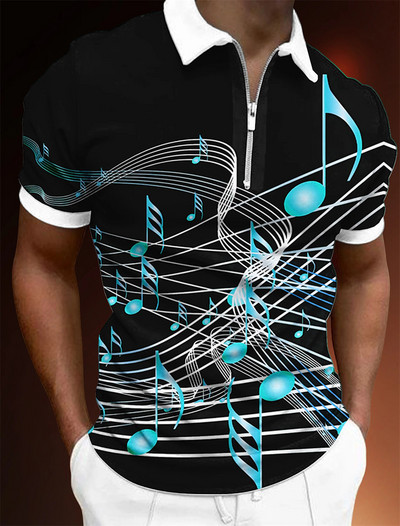 Muške majice s patentnim zatvaračem Polo muške majice Golf Grafički printovi Glazbene note Lagani kratki rukavi S patentnim zatvaračem Odjeća Odjeća Moda Ležerna