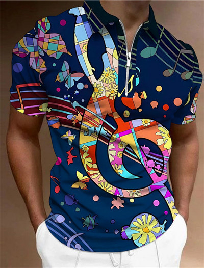 Muške majice s patentnim zatvaračem Polo muške majice Golf Grafički printovi Glazbene note Lagani kratki rukavi S patentnim zatvaračem Odjeća Odjeća Moda Ležerna