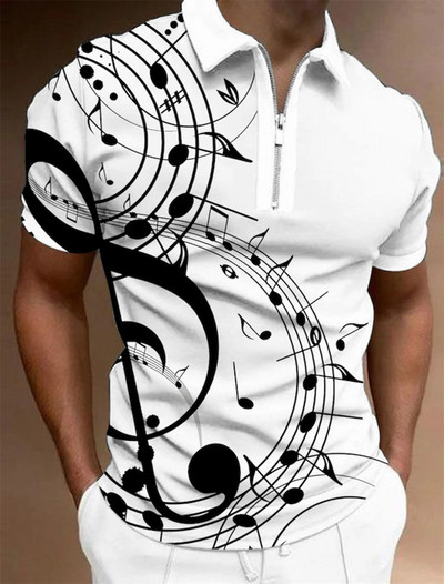 Muške majice s patentnim zatvaračem Polo muške majice Golf Grafički printovi Glazbene note Lagani kratki rukavi S patentnim zatvaračem Odjeća Odjeća Moda Ležerna