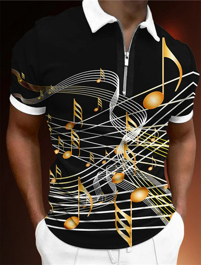 Muške majice s patentnim zatvaračem Polo muške majice Golf Grafički printovi Glazbene note Lagani kratki rukavi S patentnim zatvaračem Odjeća Odjeća Moda Ležerna