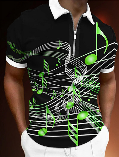 Muške majice s patentnim zatvaračem Polo muške majice Golf Grafički printovi Glazbene note Lagani kratki rukavi S patentnim zatvaračem Odjeća Odjeća Moda Ležerna