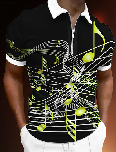 Muške majice s patentnim zatvaračem Polo muške majice Golf Grafički printovi Glazbene note Lagani kratki rukavi S patentnim zatvaračem Odjeća Odjeća Moda Ležerna