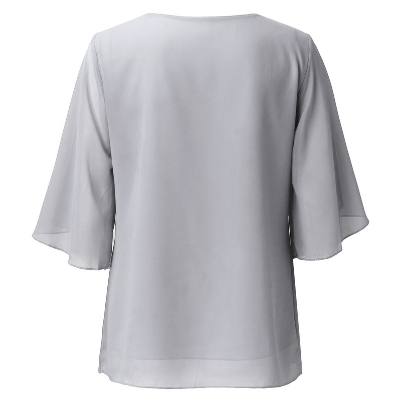 Novo u velikim bluzama za žene, modna labava, polurazdijeljena rukava, dvoslojna gornja majica od šifona s okruglim izrezom Majica od spandksa