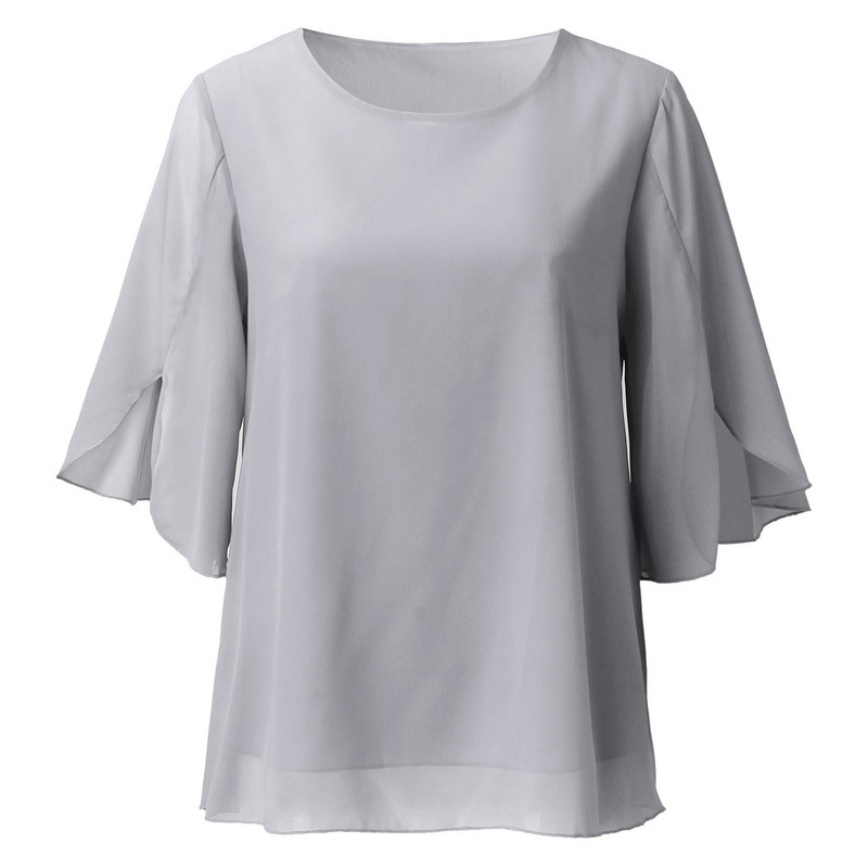 Novo u velikim bluzama za žene, modna labava, polurazdijeljena rukava, dvoslojna gornja majica od šifona s okruglim izrezom Majica od spandksa